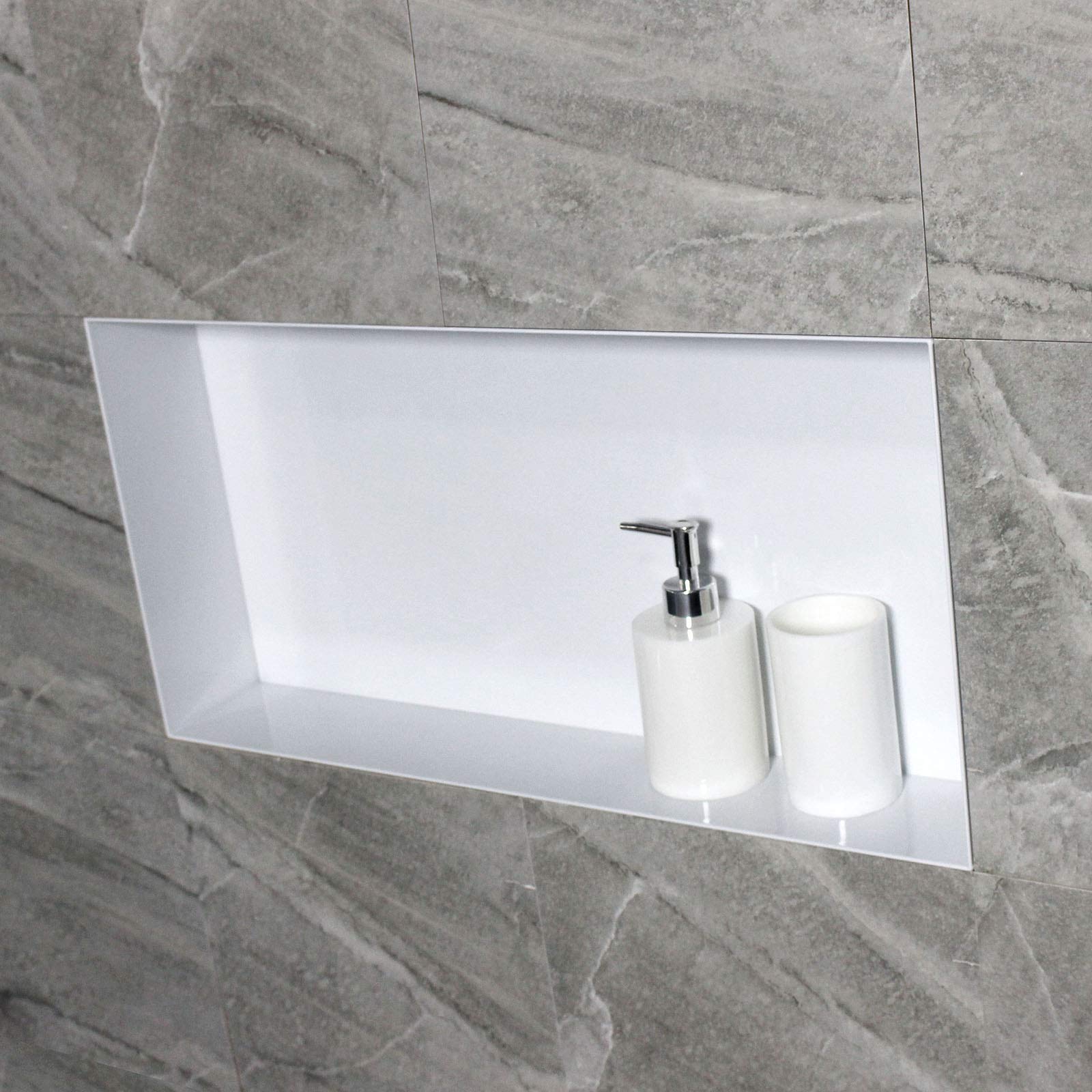 Bernstein Nicho de Pared de Acero Inoxidable BS603010 sin Borde - 60 x 30 x 10 cm - Estante de Ducha para Utensilios de baño - Montaje Flexible - nicho de Ducha alicatable en Negro