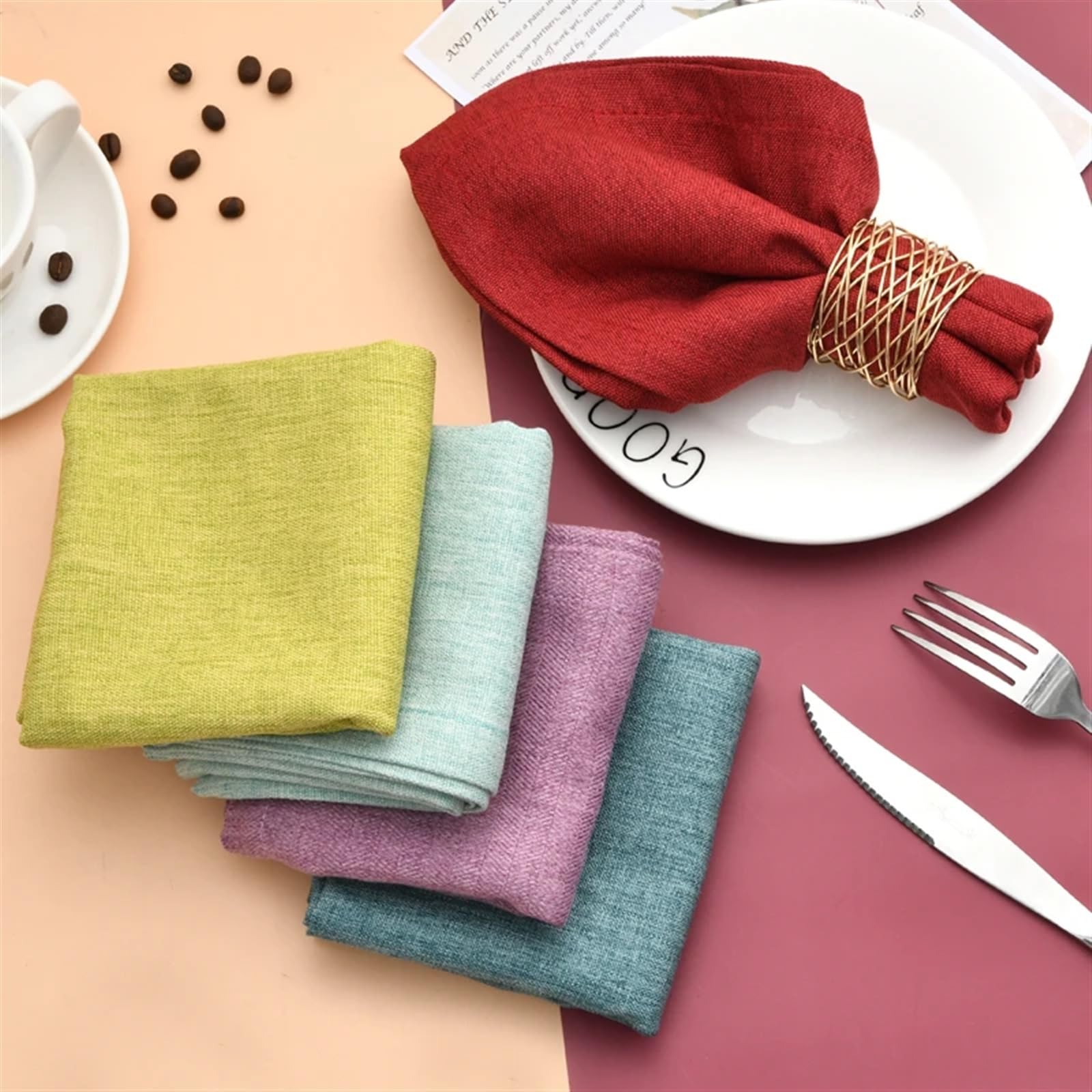 Tovagliolo di Stoffa Ristorante Modello Modello in Cotone e Lino tovagliolo tovagliolo tovagliolo Pieghevole Fiore tovagliolo in Stile Occidentale (Color : Linen-4pc)