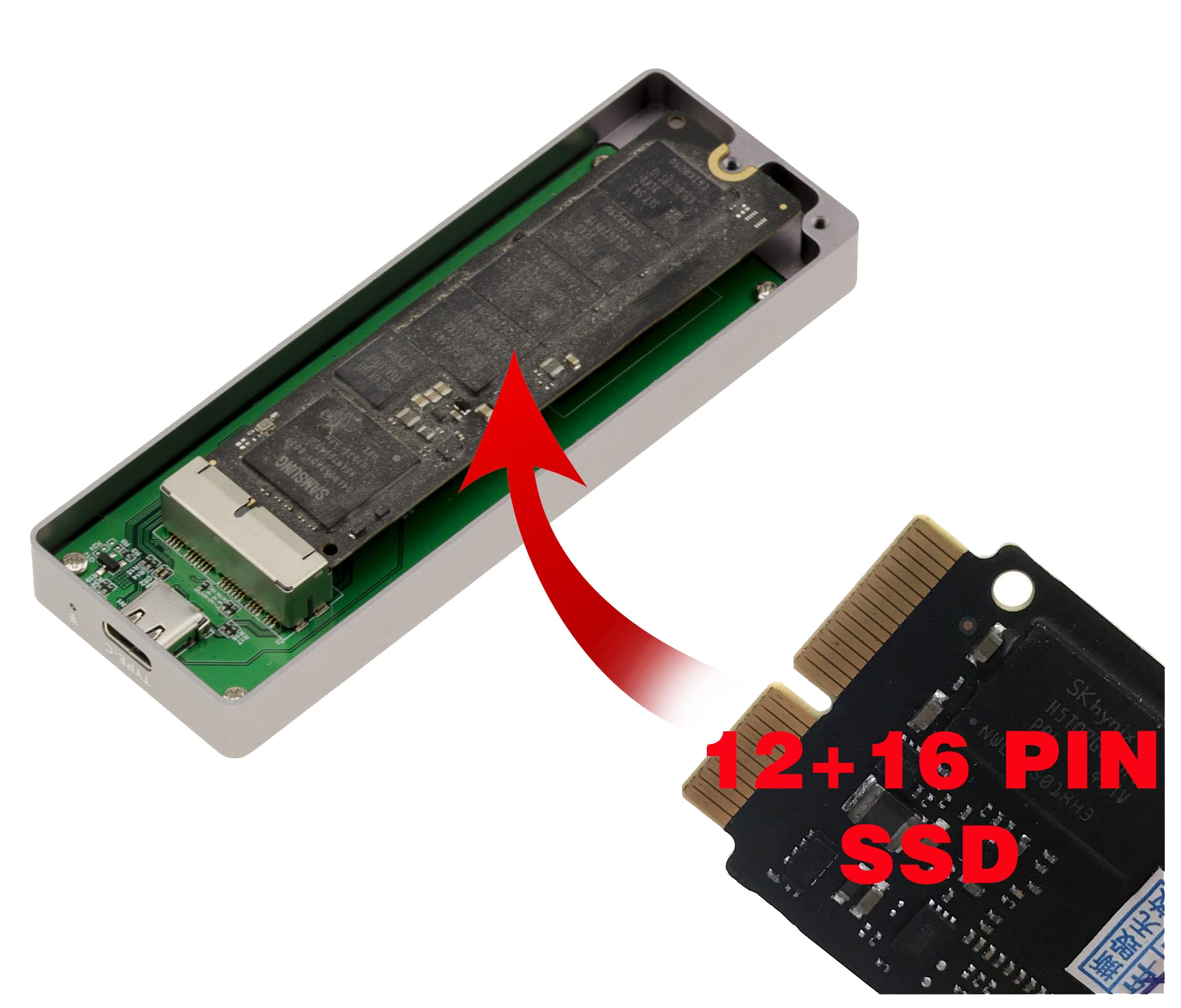 KALEA-INFORMATIQUE Boîtier USB 3.2 20G pour SSD Mac 2013 à 2020 | Boîtier aluminium USB 3.2 Gen2x2 20 Gbit/s pour SSD Apple 12+16 broches (Mac 2013+), fourni avec outils et accessoires.