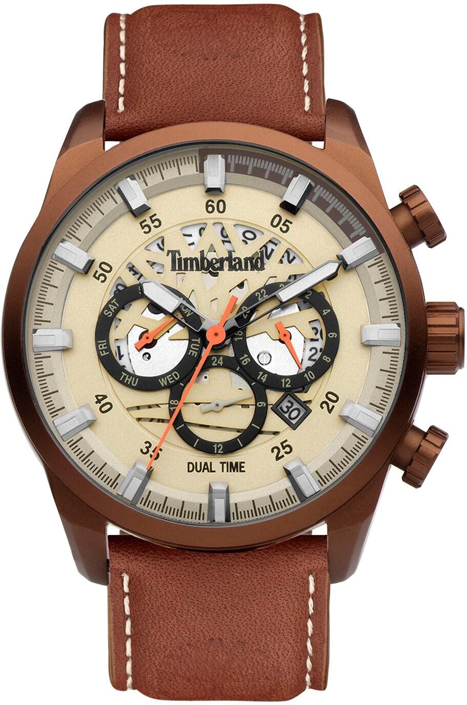 Timberland Henniker III Herren Armbanduhr Leder Braun 46 mm, Multifunktionsuhr, Wasserdichtigkeit: 5 Bar, TDWGF2100604