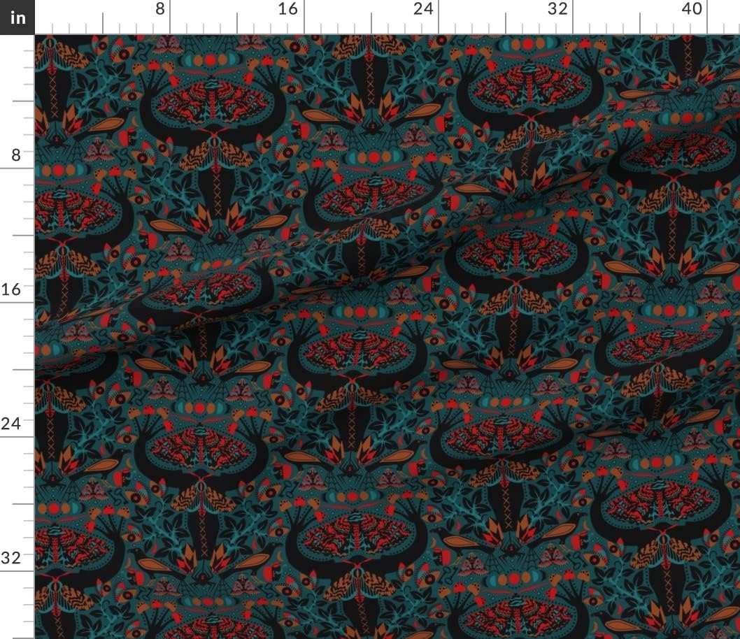 Spoonflower Fabric - Moth Mares Black Teal Goth Red Dark Printed on Petal Signature Cotton Fabric by The Yard - Sewing Quilting Apparel Crafts Decor