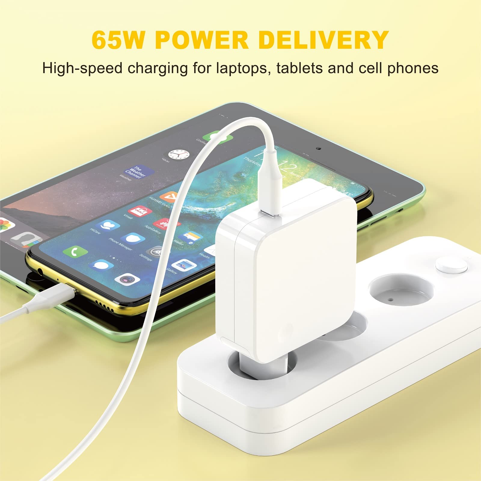 Alimentatore USB C 65W 67W per MacBook Pro/Air 13 14 15 Pollici 2024 2023 2022 2021 2020 M1 M2 M3, i-Pad Pro 12,9/11 Pollici, i-Phone Huawei per Samsung per Lenovo Dell HP Asus, Caricatore Macbook