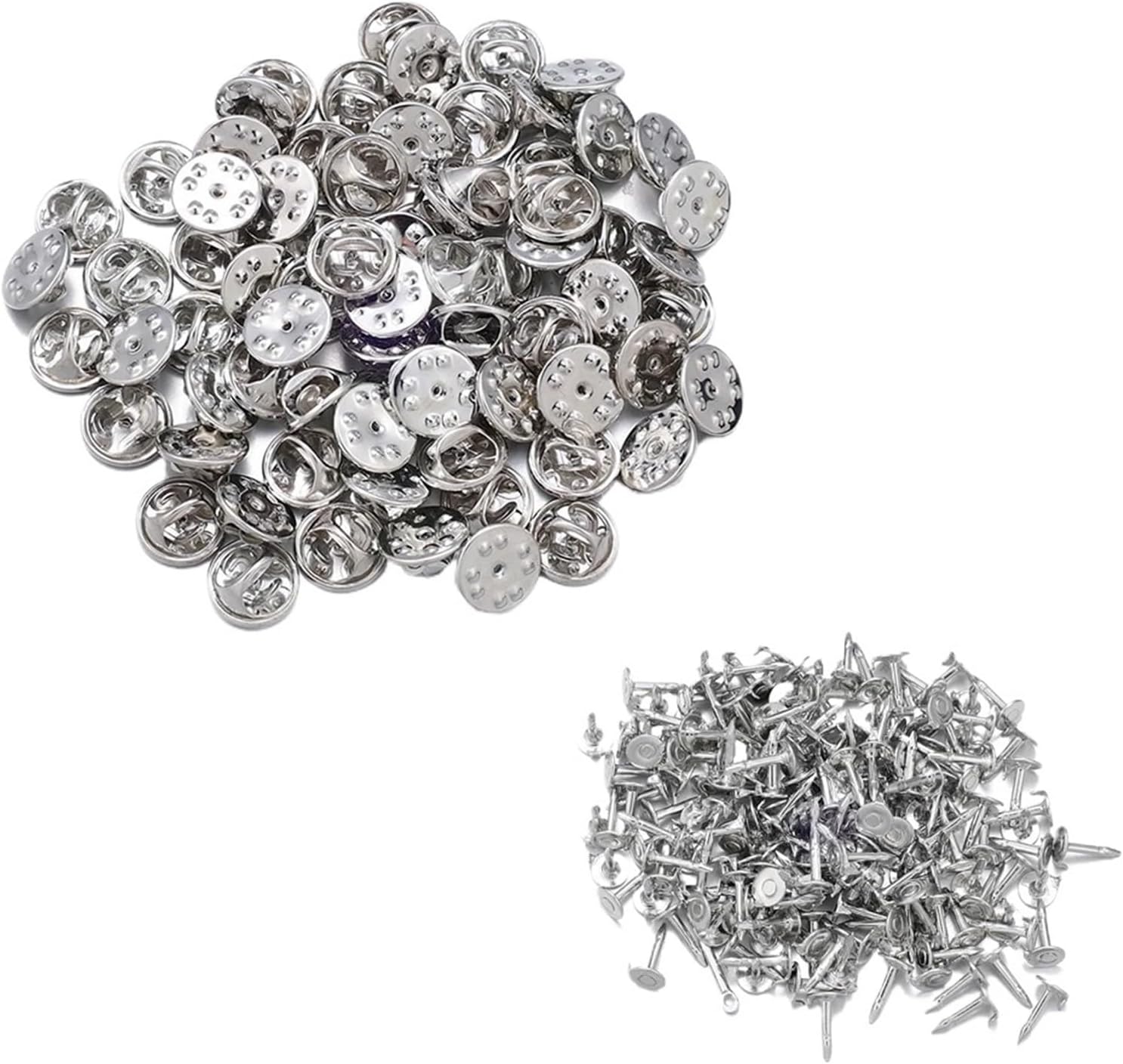 Pin Backs 1200pcs DIY Brooch Pin Set Metal Nail Tie Studs Badge Holder Horse Needle Jewelry(Silver)