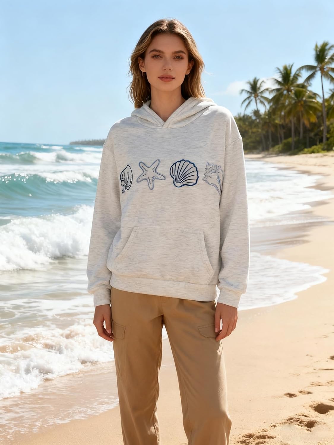 Y2K Hoodies for Women Teen Girls Ocean Seashell Marine Graphic Cute Sweatshirts - Image 4