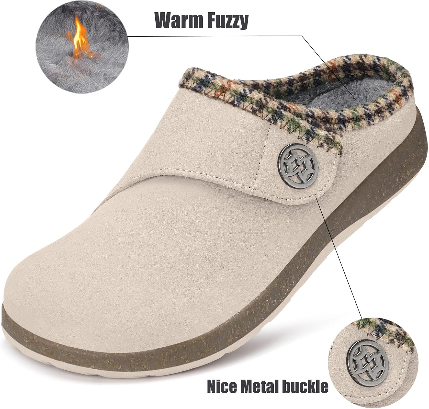 Eagsouni Women's Men's Wide Width Slippers Suede Fuzzy Slippers Winter Warm Fur Lined Slip on House Shoes Outdoor with Removable Cushion Footbed - Image 3