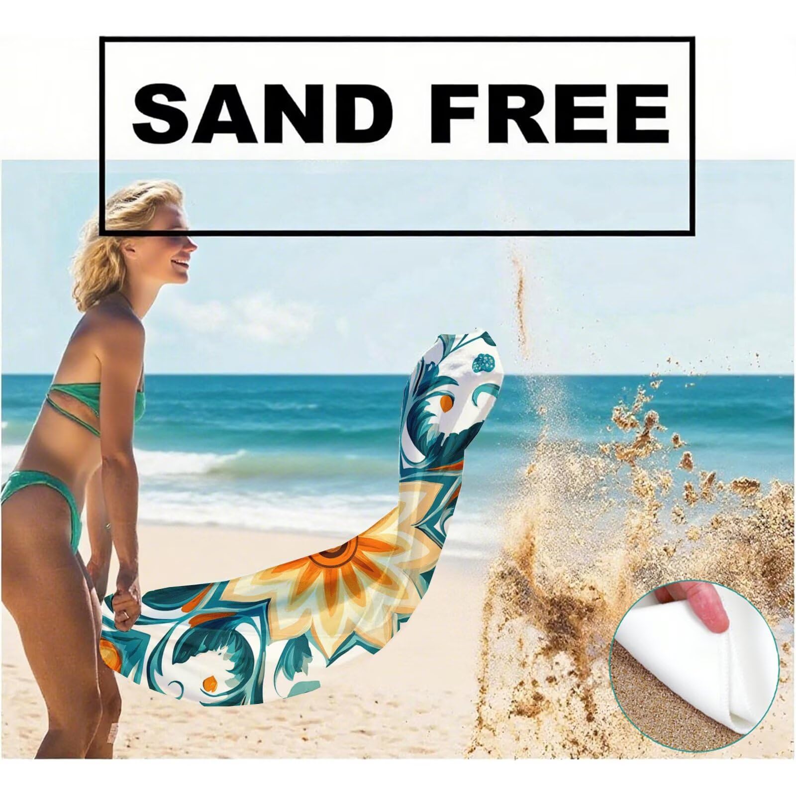 Mikrofaser Strandtuch 180x100 cm, Strandtuch Retro Sandfrei, Schnelltrocknendes und Strand Sonnenschutz Funktion Mikrofaser Handtuch groß für Badezimmer Strand Schwimmen Camping Strand Zubehör Q-298