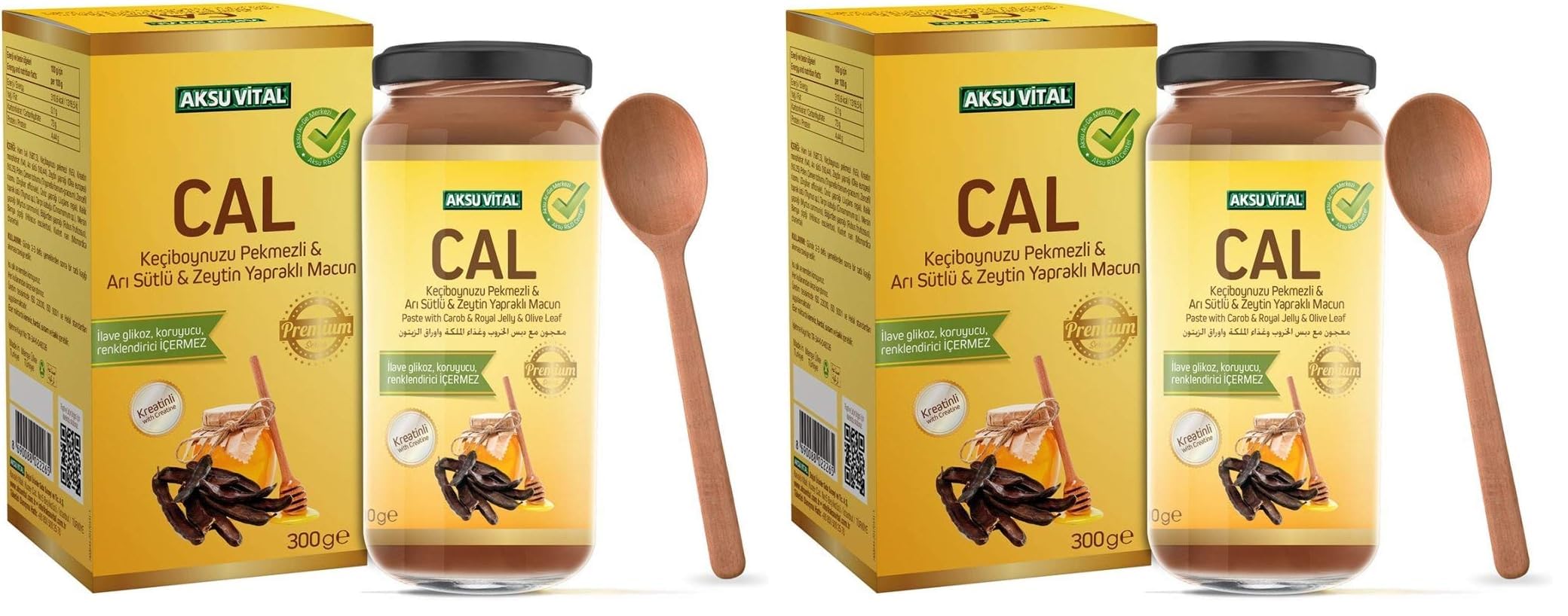 AKSU VİTAL AksuVital CAL Keçiboynuzu Pekmezli Arı Sütlü Zeytin Yapraklı Macun 300 gr 1 Paket (1 x 1 g) (2 paketi)