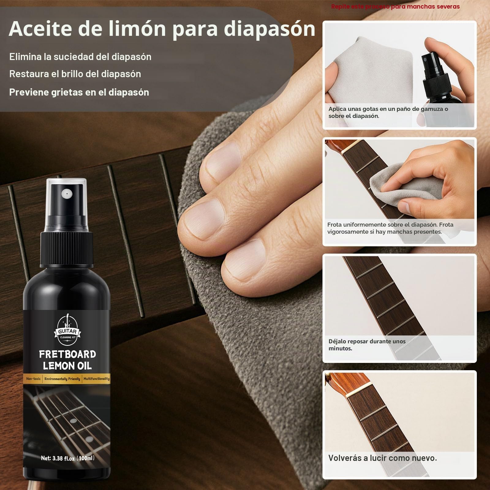 Kit Mantenimiento Guitarra 9 piezas, Kit Limpieza Guitarra: Fret Polish, Guitar Cleaning Solution, Fretboard Lemon Oil, Guitar String Cleaning & Polish