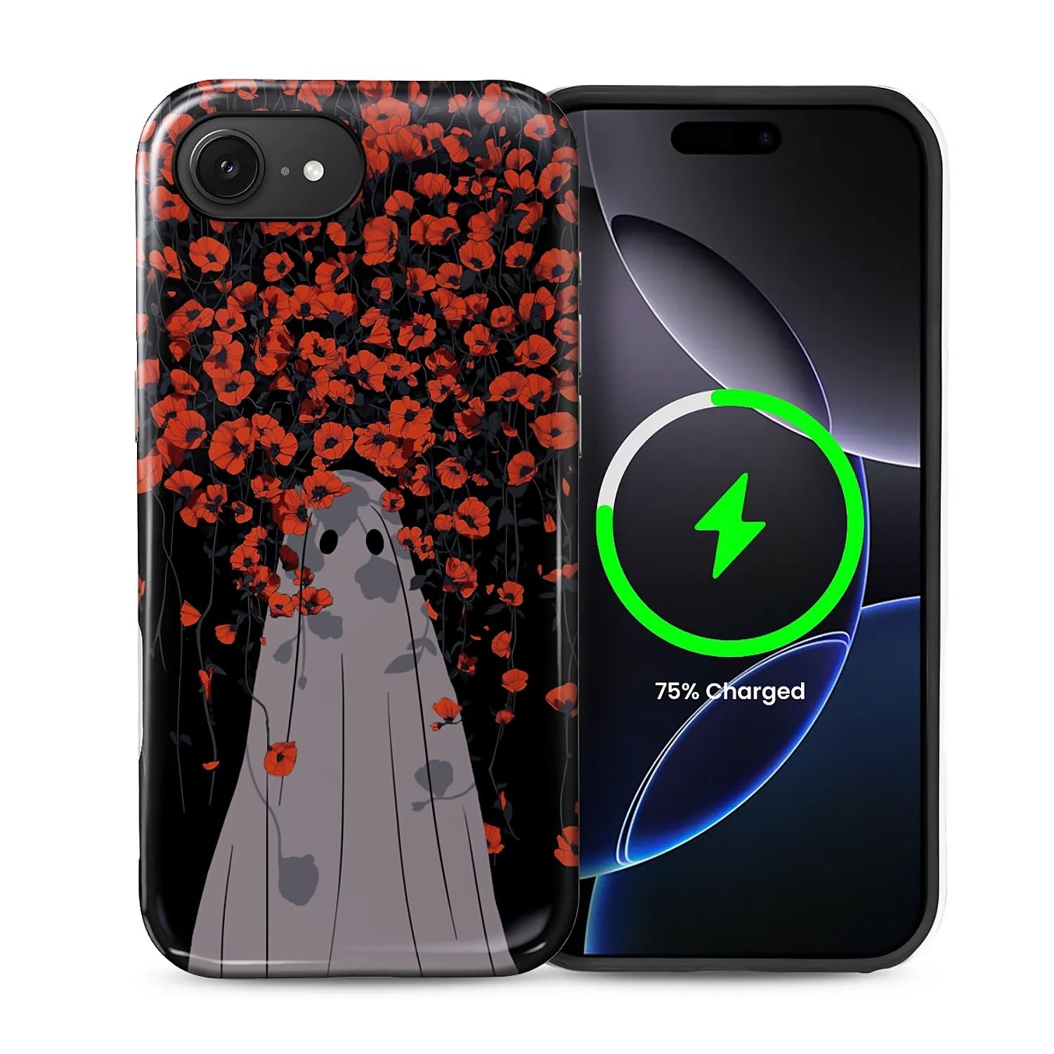 for iPhone 16E Case for Women Girl Men Boy, Compatible with MagSafe, Shockproof Soft Silicone & Hard PC Shell Protective Case for iPhone 16E - Spooky Lonely Flower Ghost Spooky Lonely Flower Ghost IPhone 16e