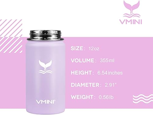 Miniatura 5 de Vmini - Botella de agua de acero inoxidable 188 de boca ancha con aislamiento al vacío y con tapa de popote, 12 18 24 32 40 64 oz