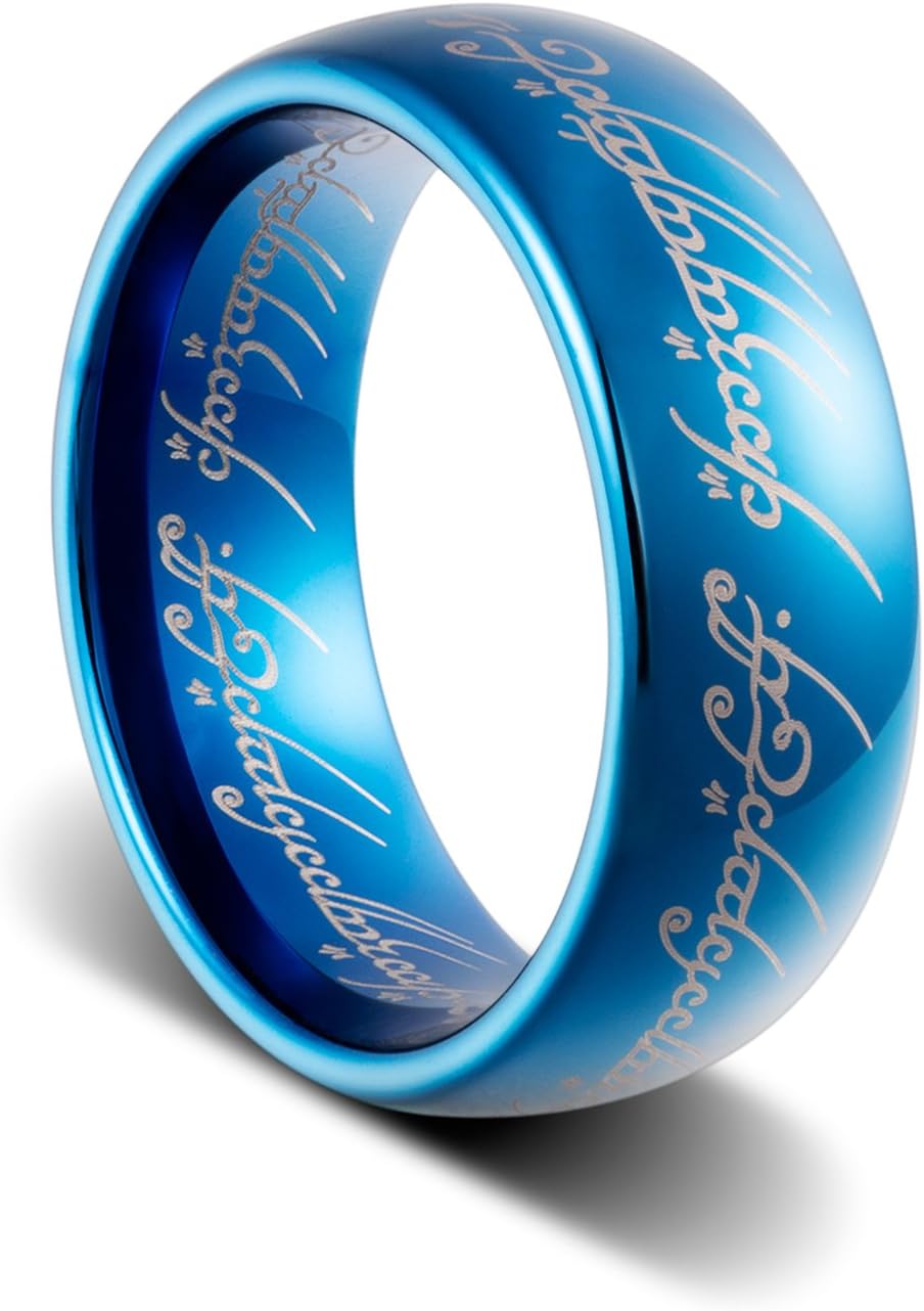 Magic 8mm High Polished Blue Tungsten Carbide Ring Wedding Band for Men and Women Size:14
