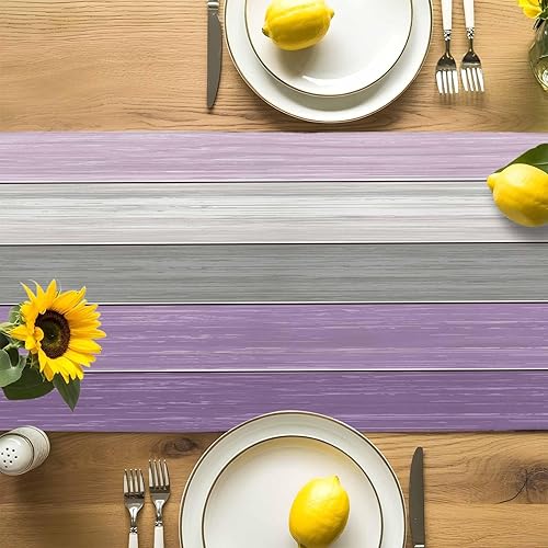 Miniatura 250 de Camino de mesa de algodón y lino estilo granja rústico retro, textura de madera de granero, color degradado marrón y gris, antideslizante,