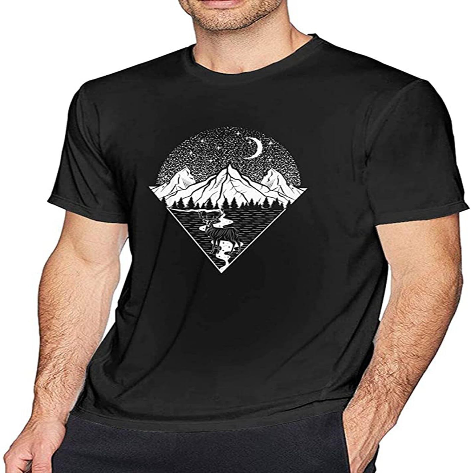 Mountain Day Men's T-Shirt Tees Short Workout Tops Slim-fitTop Sweatshirt Short Sleeve Black