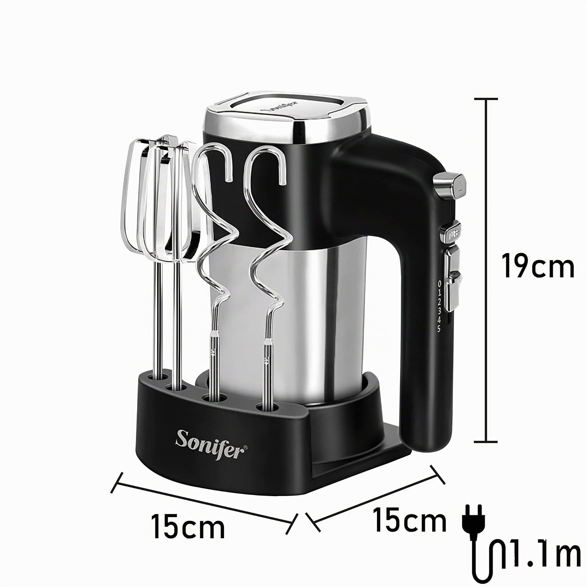 Sonifer Batteur Electrique Cuisine, Batteur Électrique Ultra Puissant de 500W, 5 Vitesses et Turbo, Bouton D'éjection, 1 Support de Rangement et 2 Batteurs et 2 Crochets Pétrisseurs