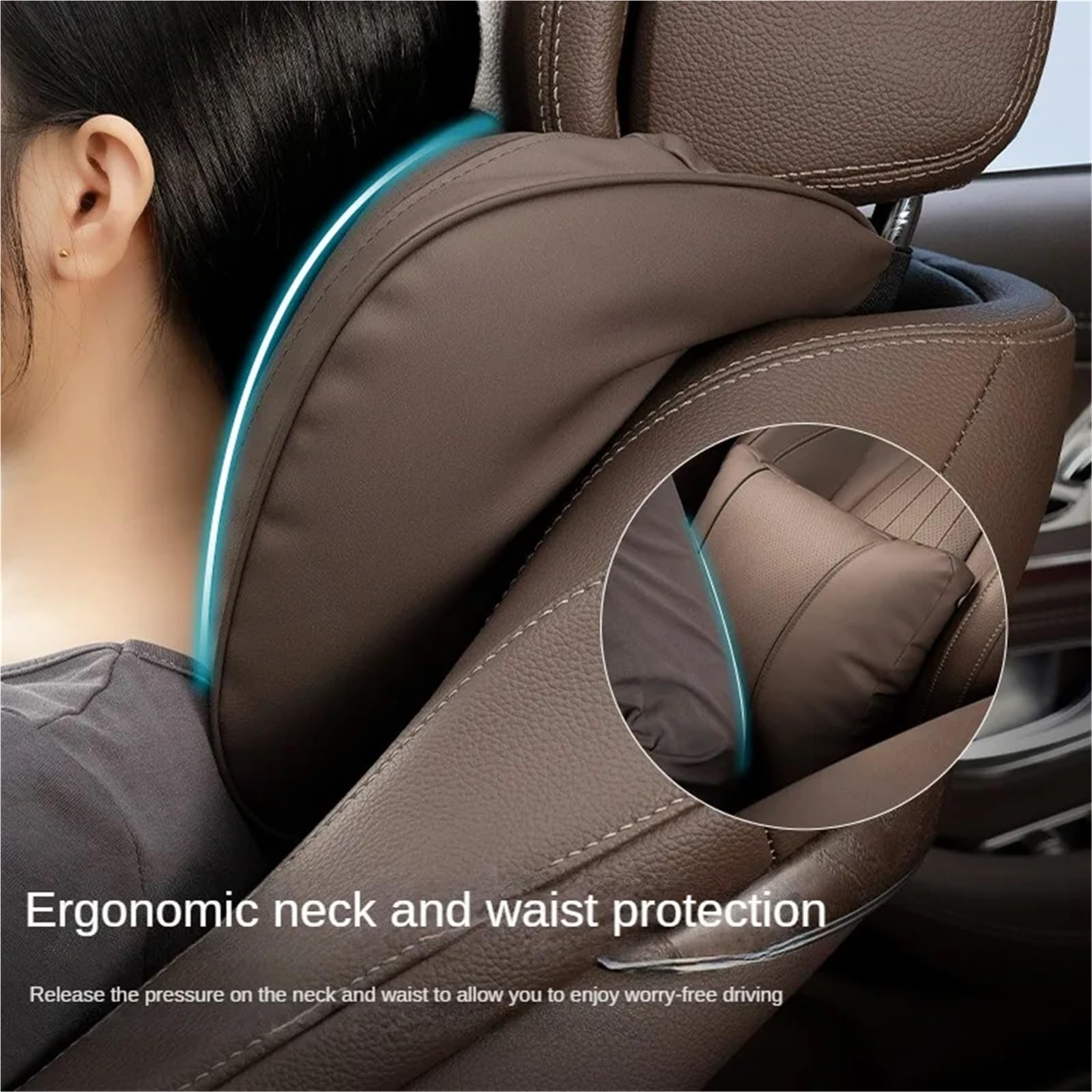 poduszka podtrzymująca szyję Do Fusion Edge Mustang Ecosport MK5 F150 Poduszka Pod Szyję Samochodu Podparcie Lędźwiowe poduszka na głowę fotela samochodowego(Brown-Neck)
