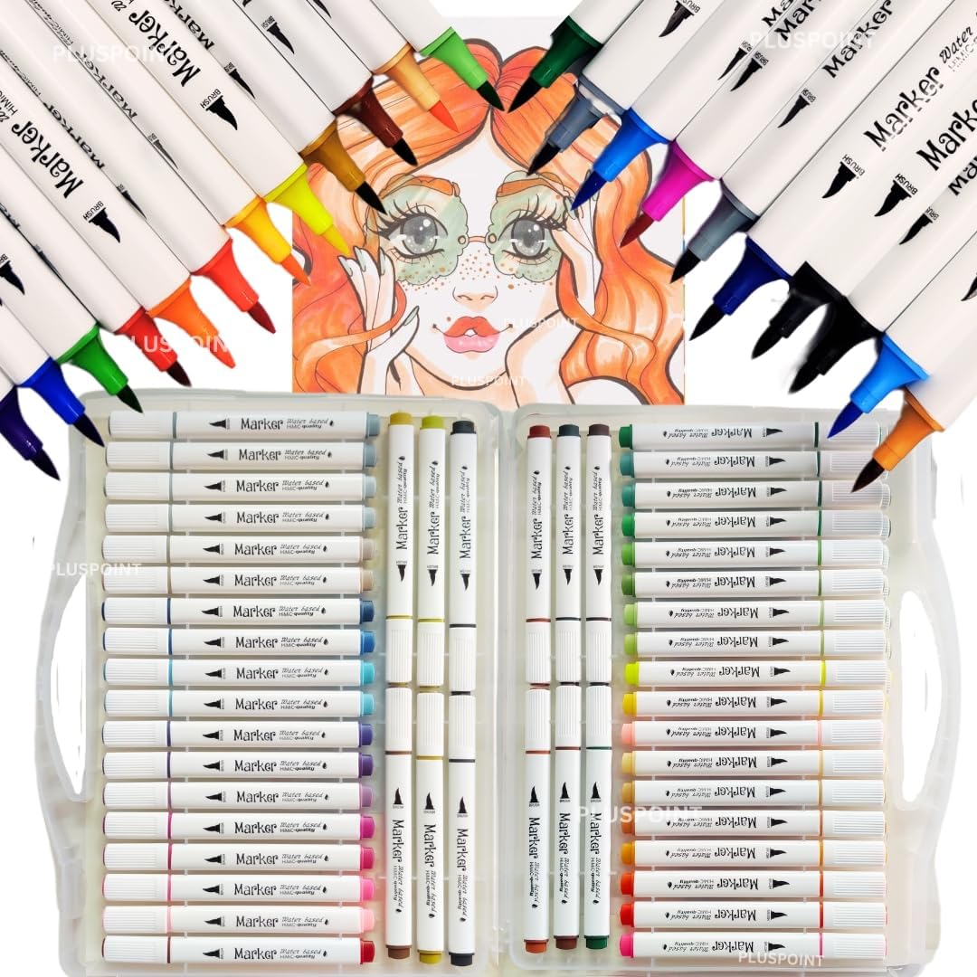PLUSPOINT Soft Head Marker Pen Set 48 Colors Water Based Drawing Medium Tip Sketching Coloring Pen with Foldable Case Best for Kids, Adult (B0CQMBHXR9) Amazon Price History, Amazon Price Tracker