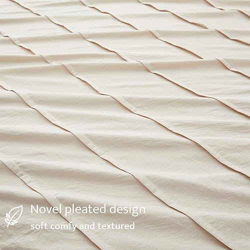 Miniatura 4 de Oli Anderson Funda de edredón color caqui claro tamaño Queen - Funda de edredón plisada tamaño Queen, juego de ropa de cama texturizada suave y
