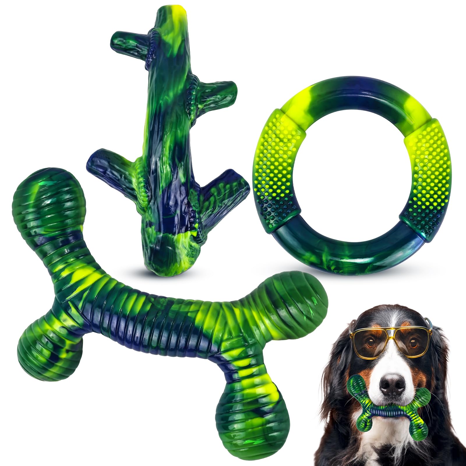 Furdog Hundespielzeug für aggressive Kauer, unzerstörbares Hundespielzeug für große Hunde, robustes Hundespielzeug, um sie zu beschäftigen, Violett (Grün)