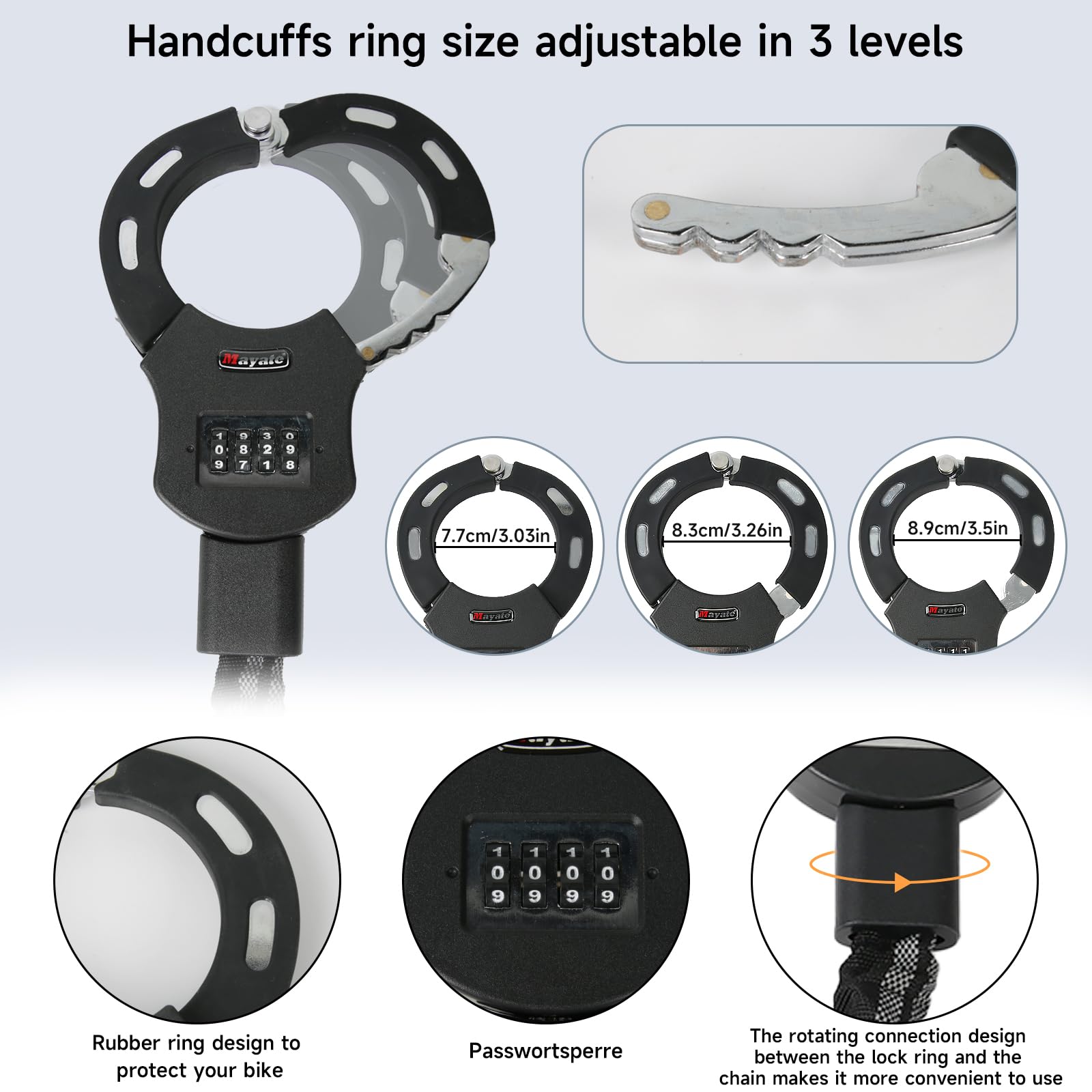 Serrure à menottes avec clé, serrure de haute sécurité pour scooter électrique, scooter électrique, vélo électrique, antivol de vélo avec manchon de verrouillage contre les rayures, sac de suspension