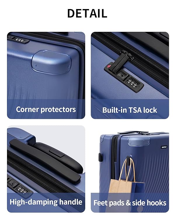 ECOHUB Hardside Expandable Carry On Luggage, Recycled PC 24" Rolling Luggage 22x14x9 Airline Approved with Spinner Wheels & TSA Lock, Lightweight Small Hardshell Travel Suitcase, 24inch Carry-on Blue by ECOHUB - Image 8