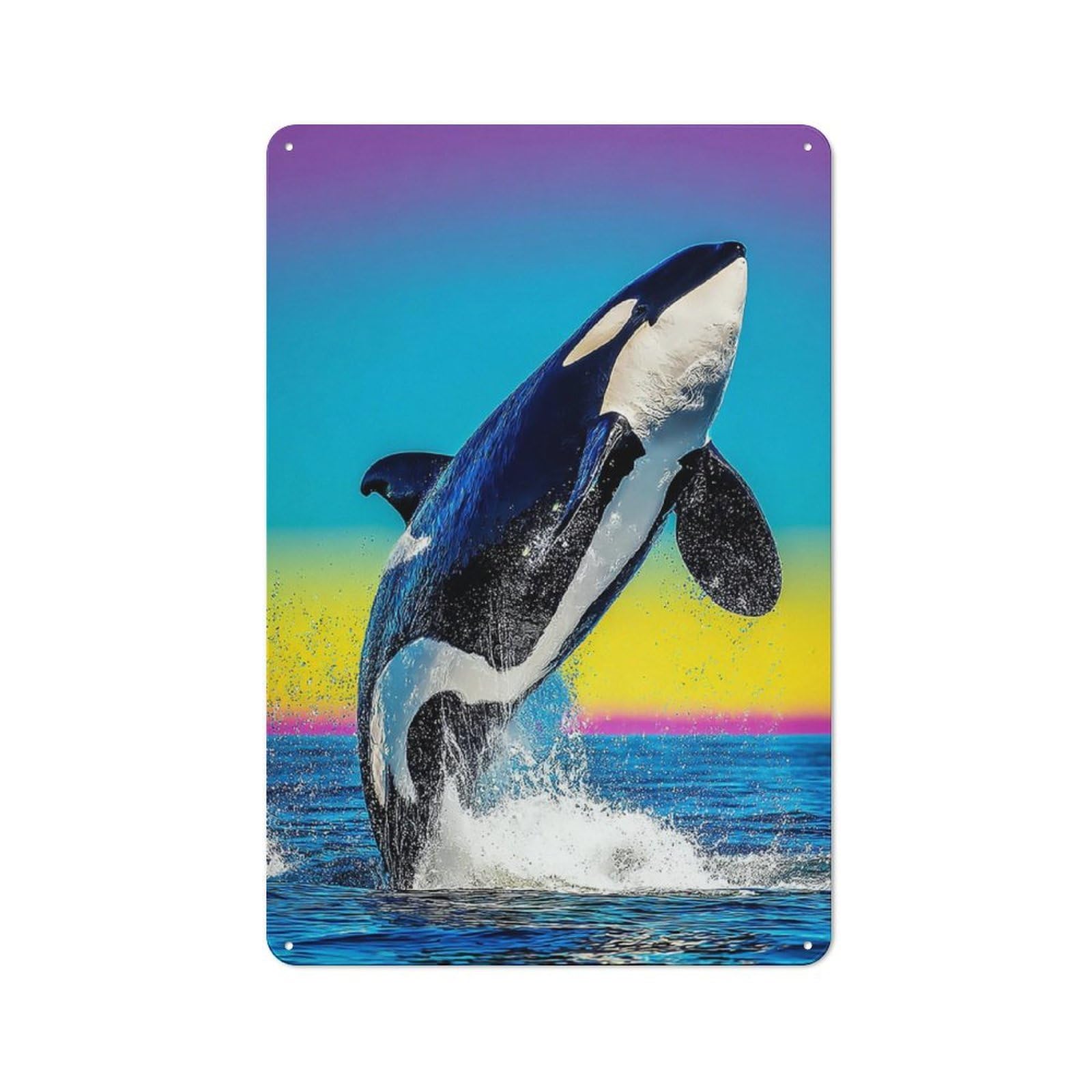 Junmoney Orca Whale Breaching Rainbow Metal Wall Sign 30X20cm Featuring For Garage Or Workshop, For Vintage Wall Decor Fans, For Metal Sign Collectors
