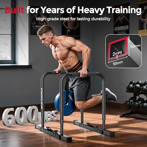 Sportsroyals Adjustable Dip Bar Station, Heavy Duty Parallette & Parallel Bars, 400LBS Stable Dip Stands for Home Gym, Calisthenics & Upper Body Workout Equipment - 3