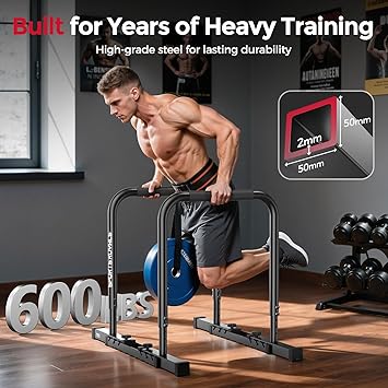 Sportsroyals Adjustable Dip Bars, 400kg Heavy Duty Parallel Bars, Stable Dip Station with Dual Safety Lock, Height Adjustable Parallettes for Home Gym, Calisthenics & Upper Body Workout