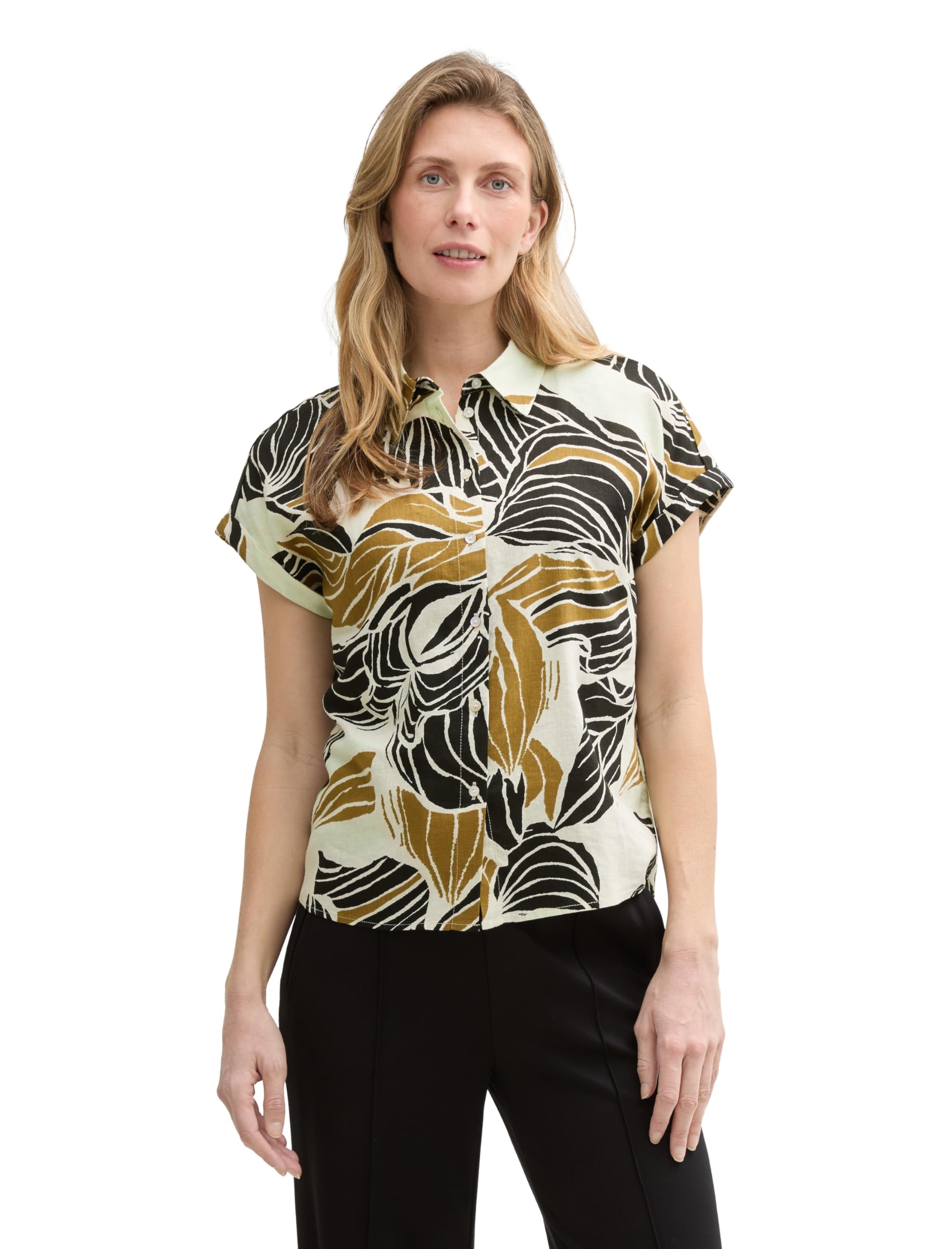 Tom Tailor Damen Loose Fit Bluse mit Leinenanteil