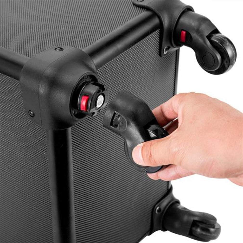 3 in 1 Rolling Makeup Train Case, Portable Multifunction Professional Large Aluminum Trolley Cosmetic Jewelry Organizer Box With Wheels/Mirror/Shoulder Strap/Locks (Black)