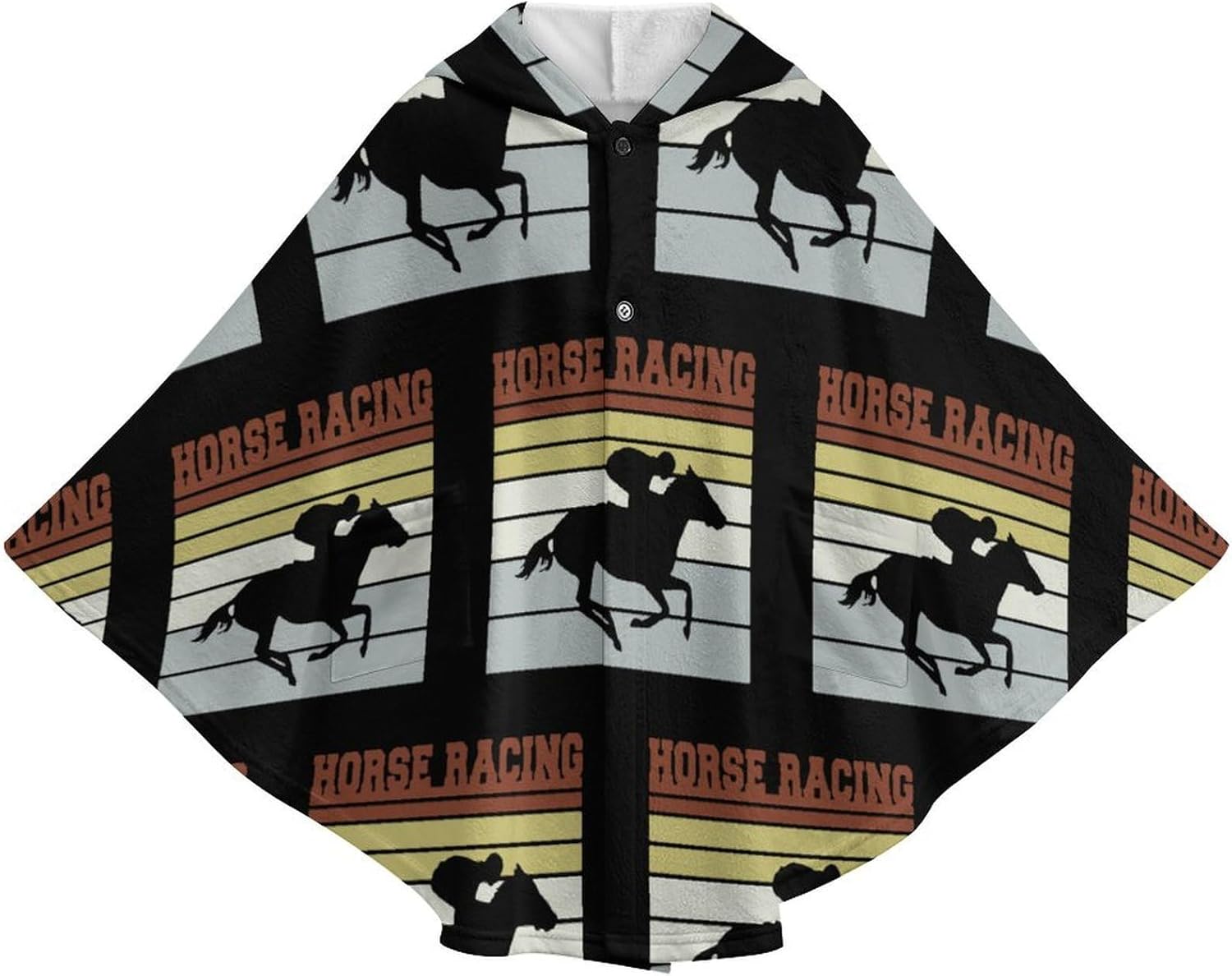 Vintage Horse Racing Team Wearable Blanket with Hooded Flannel Blankets Cape with Pocket
