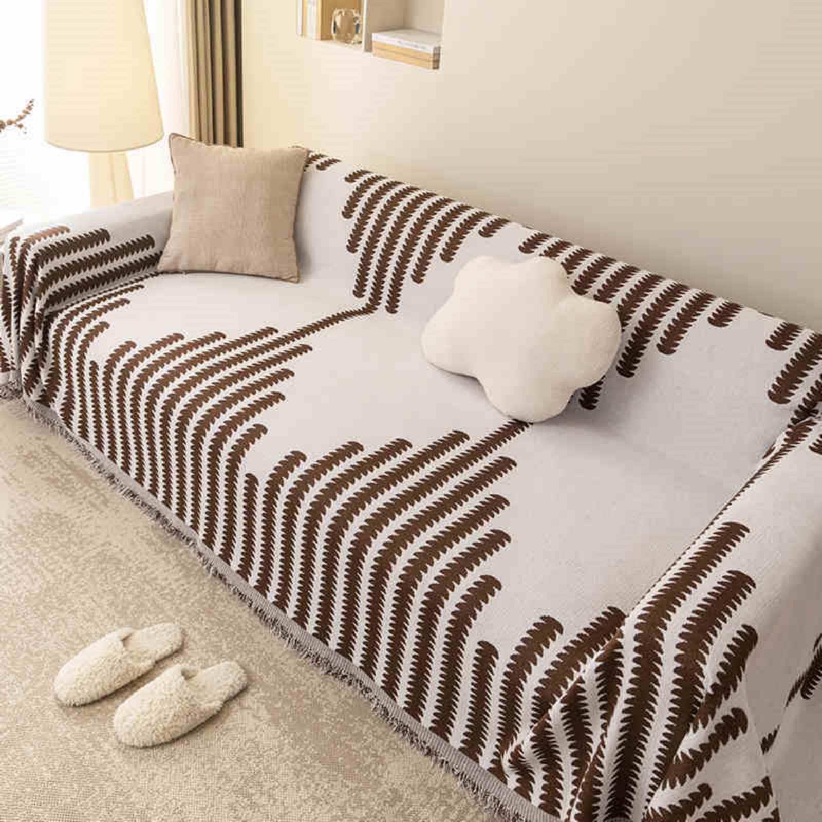 Uoxhfdh Khaki Reversible Chenille Sofa Cover L-Shaped Pet Protector Dog-Friendly Slipcover(180X340cm)