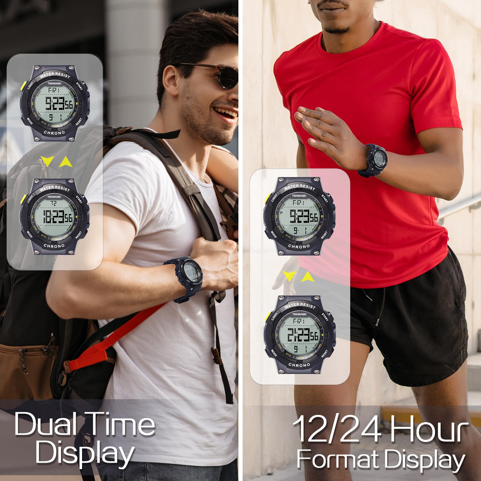 Montre Homme Etanche 10 Atmosphères Plongée Chronographe Réveil Minuteur Double Fuseau Horaire Calendrier Rétroéclairage