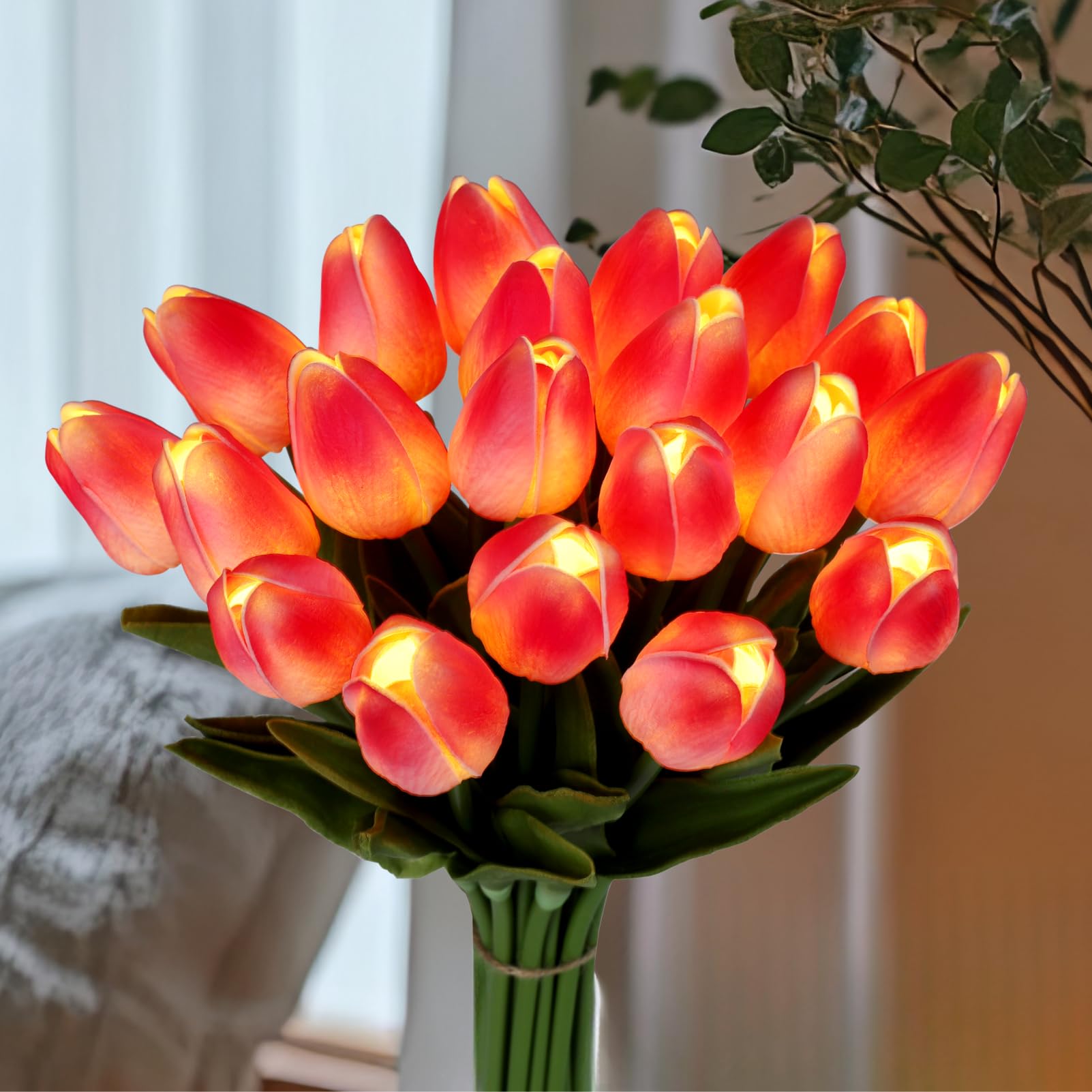 HOMESEASONS 20 Stück Tulpenstrauß-Lampen, künstliche Blumen, Nachtlicht, fühlt sich echt an, Tulpen-Nachtlampe, LED-Blumenlicht für Zuhause, Küche, Dekoration (Hot Pink)