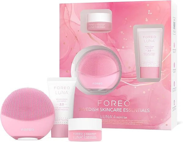 FOREO LUNA 4 mini Set Face Cleansing Brush & Face Massager + Ultra-Nourishing Cleansing Balm, 0.5 fl oz + Micro-Foam Cleanser 2.0, 0.67 fl oz - Face Care - Facial Skin Care Products for All Skin Types