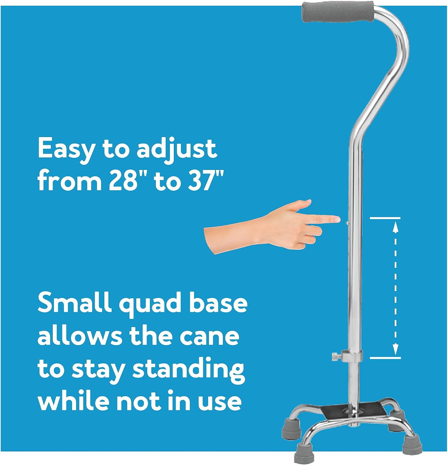 Carex Quad Cane with Small Base - Quad Walking Cane with Offset Cane Handle and Adjustable Height - 4 Tip Cane for Stability