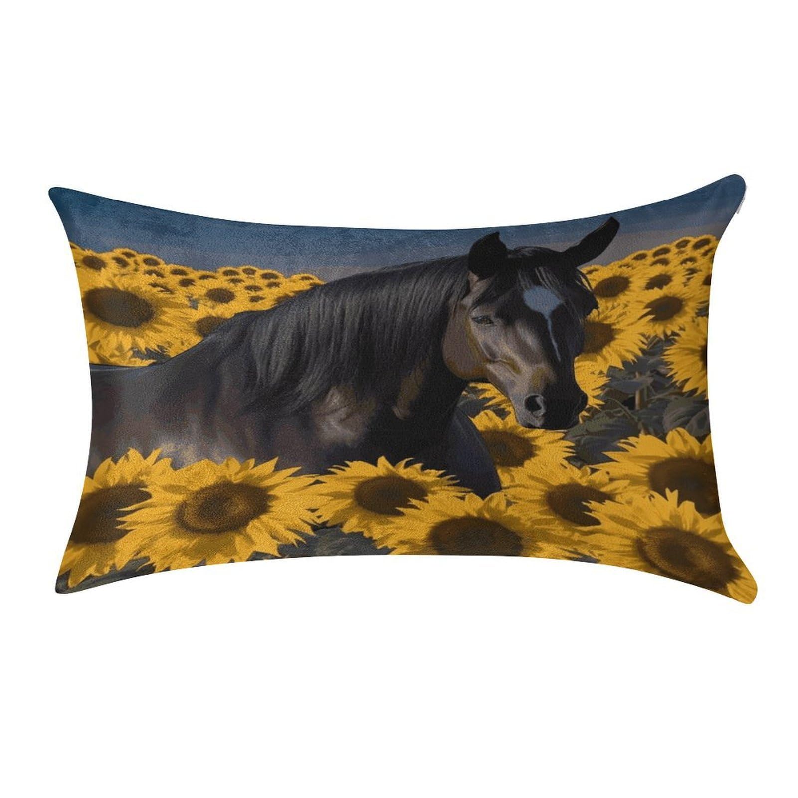 Btcowzrv Style Horse Sunflower Field Pillow Cover Pillow Case Pillowcase