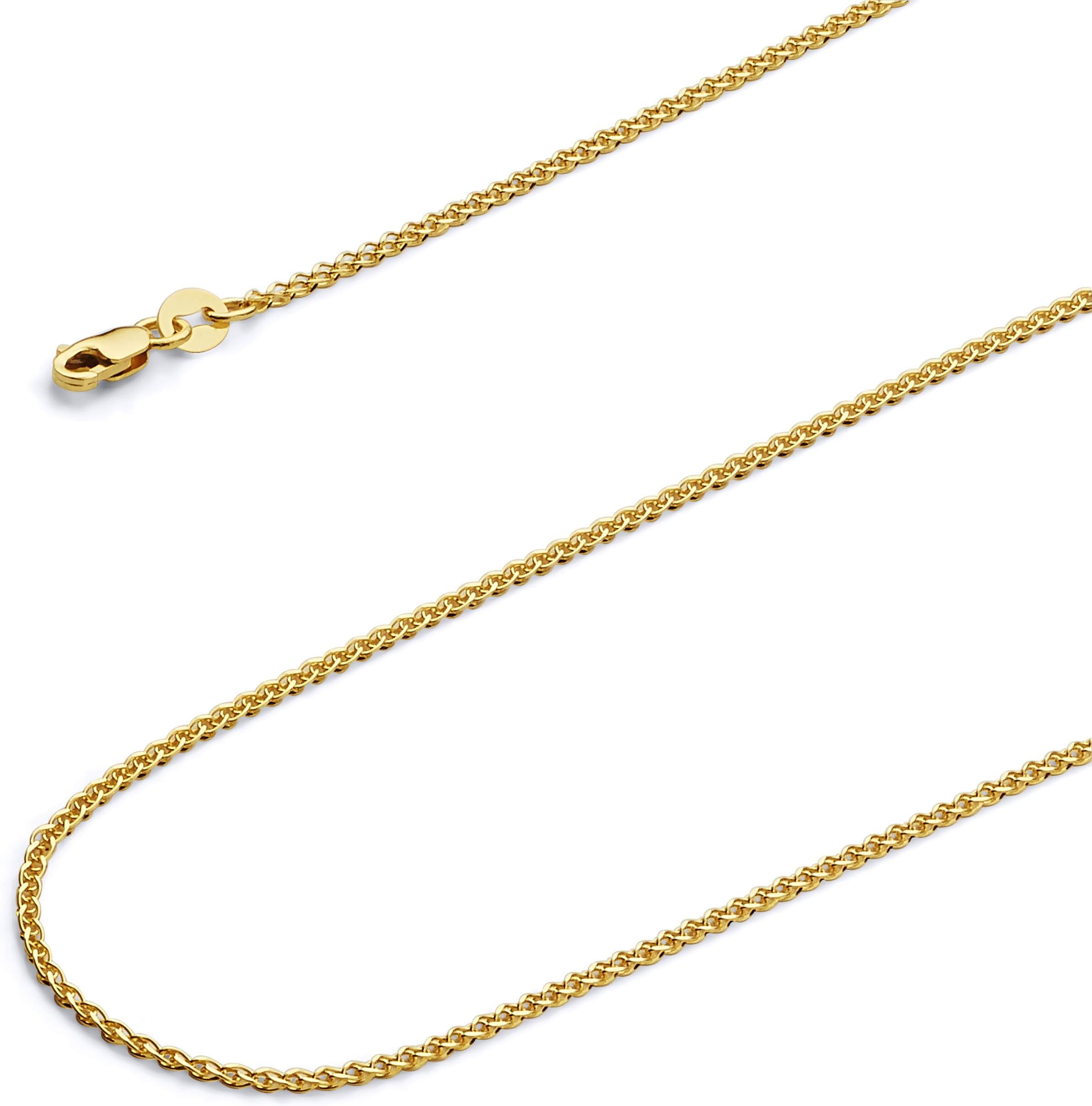 TWJC 14k Yellow OR White Gold SOLID 1.5mm Flat Open wheat Chain Necklace with Lobster Claw Clasp