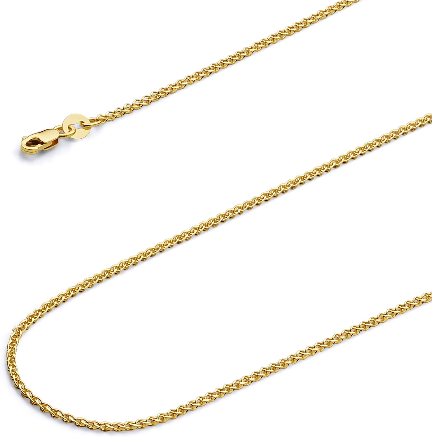 14k REAL Yellow Gold Solid 1.5mm Flat Open wheat Chain Necklace with Lobster Claw Clasp - 18": Chain Necklaces: Clothing, Shoes & Jewelry