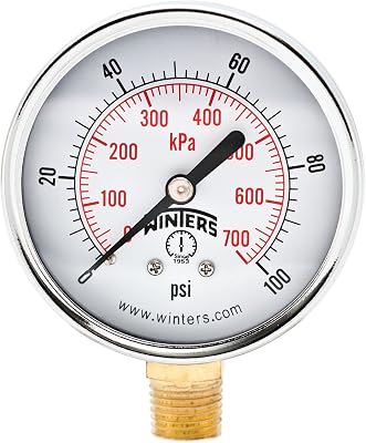 Winters 2-1/2 inch Dial Size, Multi Function Economy Utility Dry Pressure Gauge, Brass Internals, Black Steel Case, Dual Scale 0-60 psi/kPa, 3-2-3% Accuracy, 1/4 inch NPT Bottom Mount, Pressure Gauge