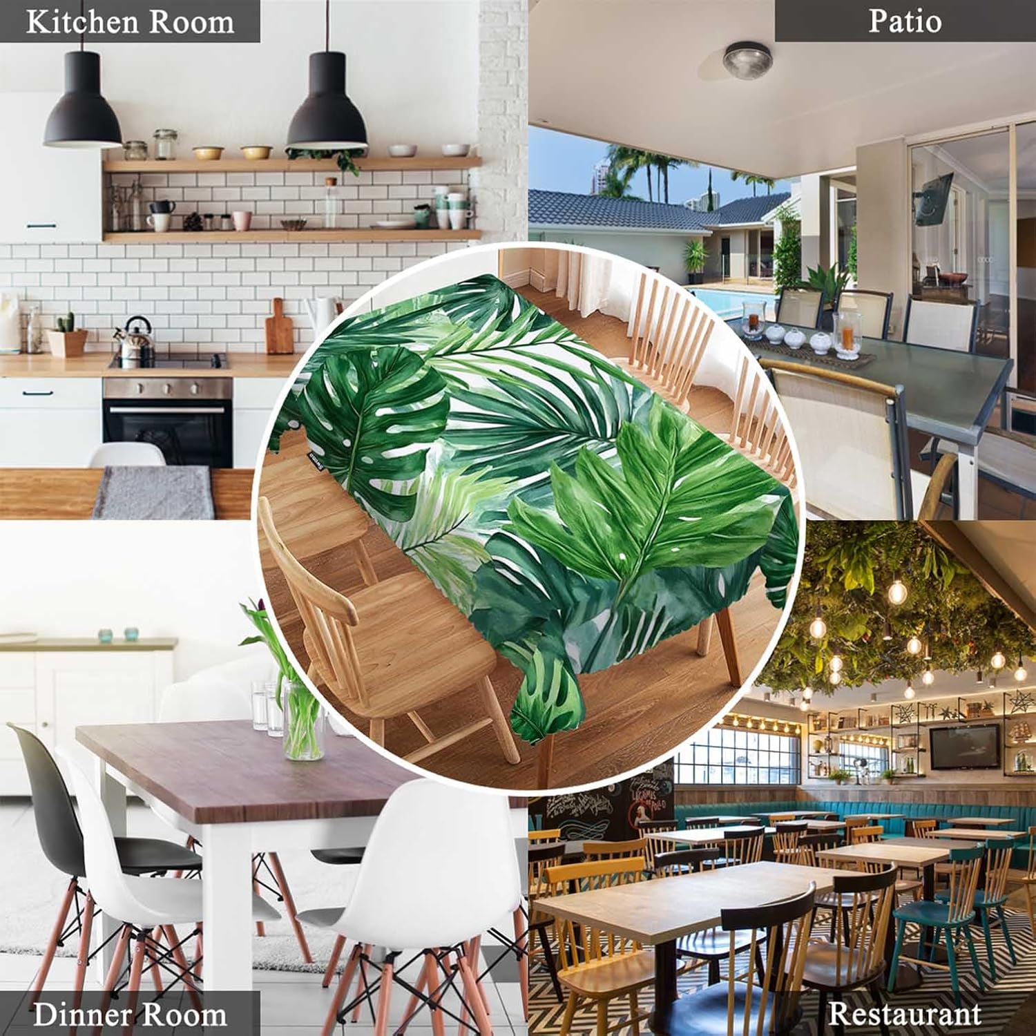 Swono Tropical Palm Leaves Tablecloths Watercolor Palm Tree Green Leaf Kitchen Dinning Tabletop Decoration, Polyester Table Cover for Indoor Outdoor 50x72 Inch Tablecloth