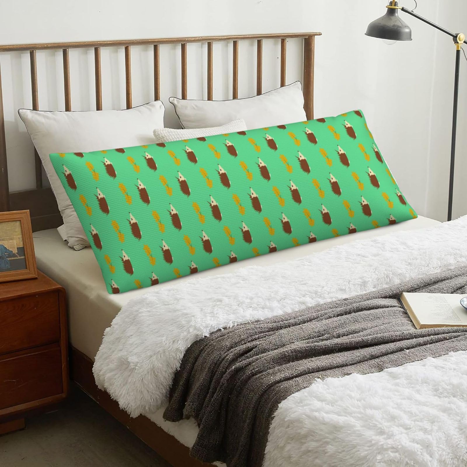 Hedgehogs & Leaves, Body Pillow Cover with Zipper,Long Body Pillowcase 20 x 60 in