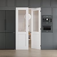 Vista 17 de 3-Lite - Losa de puerta de vidrio transparente templado de 18 x 80 pulgadas, coctelera interior pintable, adecuada para sala de estar, despensa