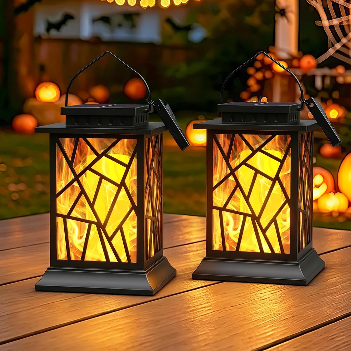 Solar Lanterns Outdoor Waterproof, Flickering Flame Hanging Solar Lights | Ultra-Real Flame, 2 Light Modes, Auto Dusk-to-Dawn, Bright LED, 12H+ Runtime, IP65 Waterproof, for Garden Patio Yard Decor