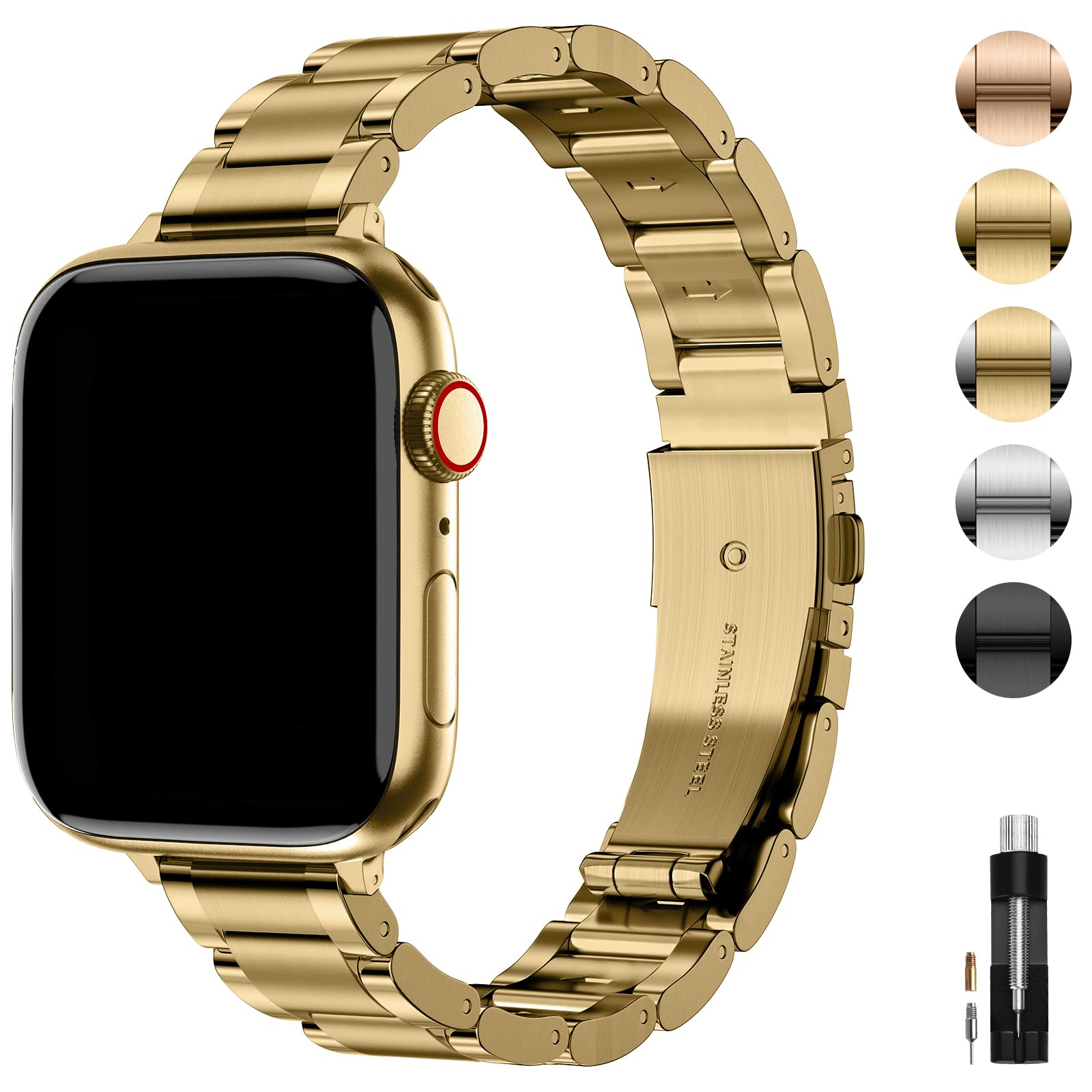wutwuk Schmales Metall Armband Kompatibel mit Apple Watch 49mm 46mm 45mm 44mm 42mm, Damen Slimes Edelstahlarmband Dünnes Metallband für iWatch Series 11 10 9 8 7 6 5 4 3 2 1 SE Gold