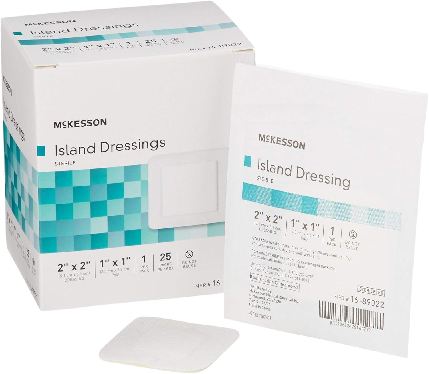 McKesson Island Dressings, Sterile, Dimension 2 in x 2 in, Pad 1 in x 1 in, 25 Count, 4 Packs, 100 Total