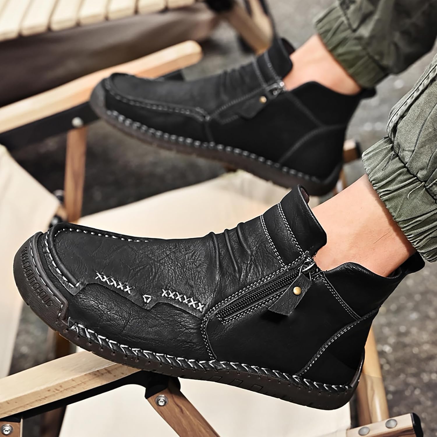 Men's Leather Chukka Ankle Boots Handmade High Top Ankle Boots