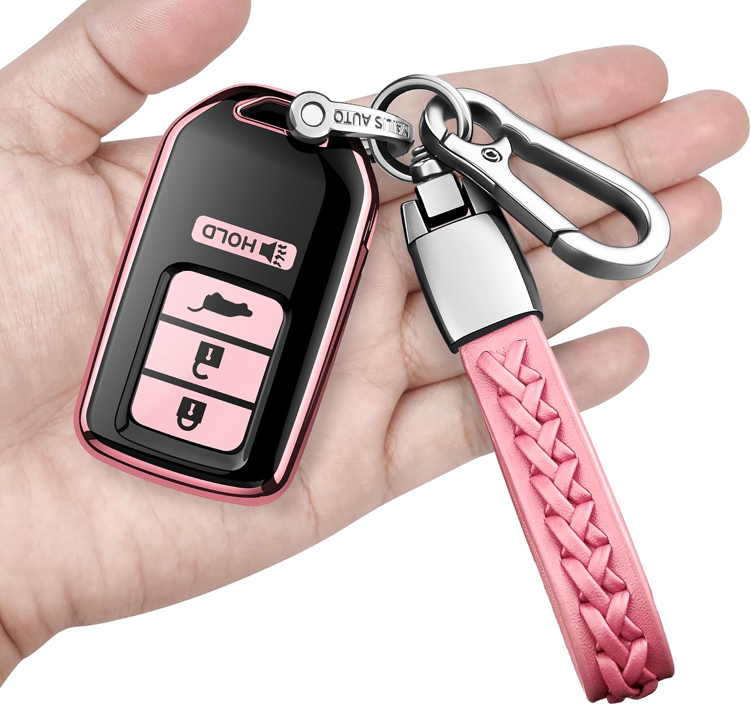 for Honda Key Fob Cover with Keychain Soft TPU 360 Degree Protection Key Shell Case for Accord Civic CRV Pilot Ridgeline Odyssey Smart Key (4 Buttons, Pink)