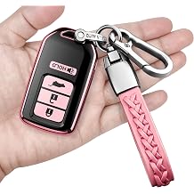 for Honda Key Fob Cover with Keychain Soft TPU 360 Degree Protection Key Shell Case for Accord Civic CRV Pilot Ridgeline Odyssey Smart Key 4 Buttons, Pink