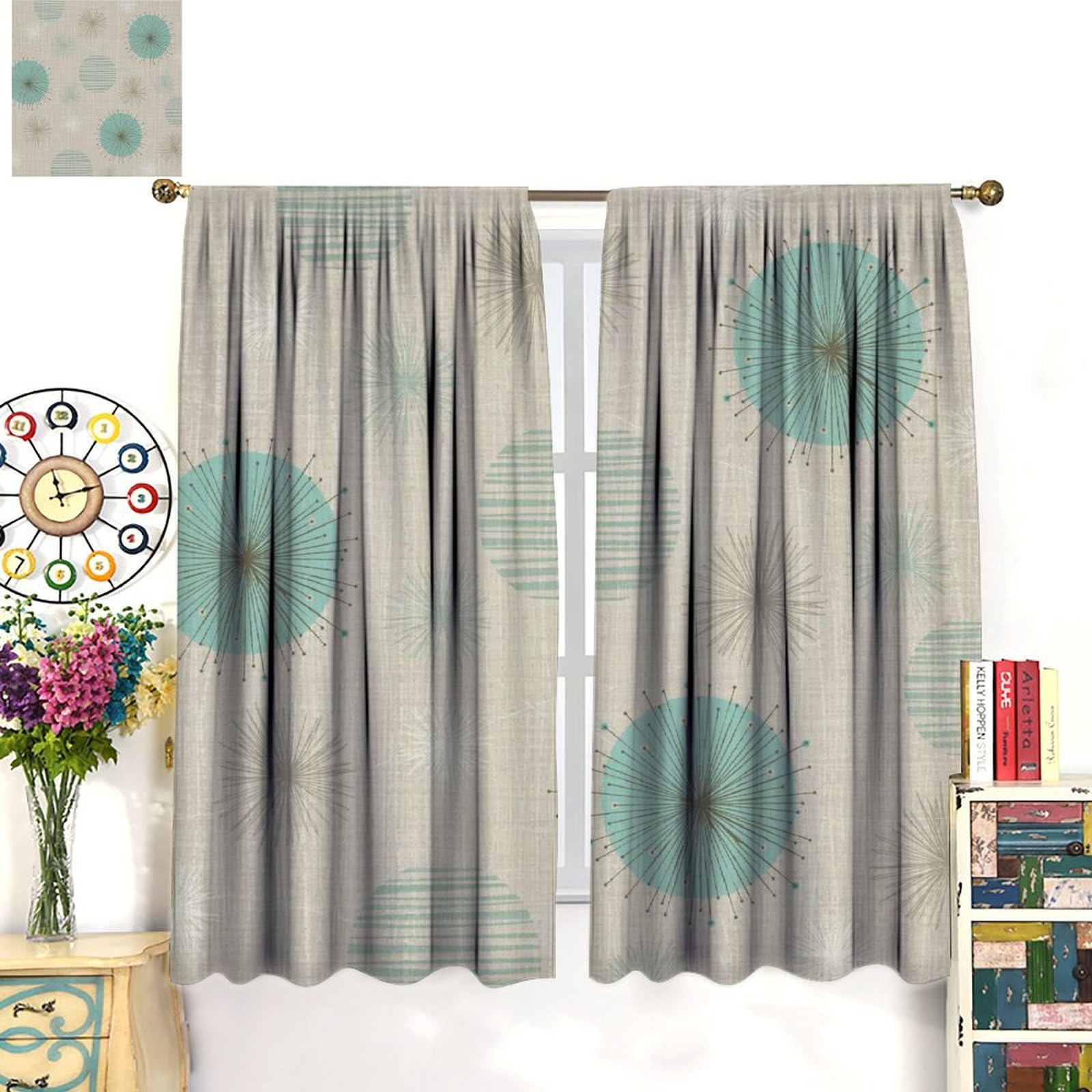Retro-Vorhänge Mid-Century – Abstrakt Geometrisch, Verdunkelungsstoff, 2-teiliges Set, Für Schlafzimmer & Wohnzimmer