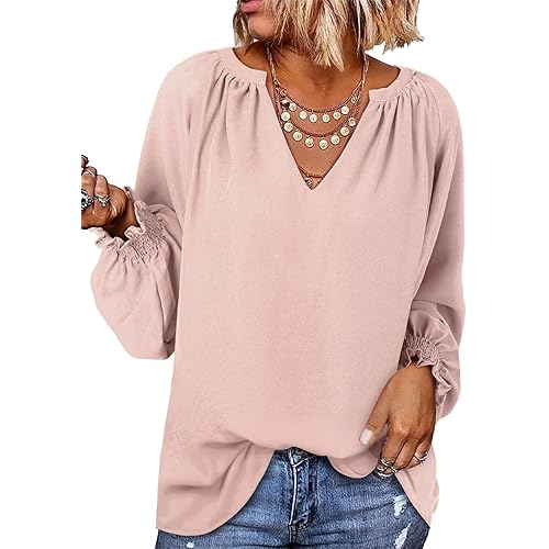 Dokotoo Womens Long Sleeve Tops V Neck Shirts Dressy Casual Blouses Fall Outfits Trendy Clothes Clothes 2025